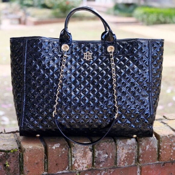 Caroline Hill Melissa Black Patent Leather Tote Handbag - Picture 3 of 11